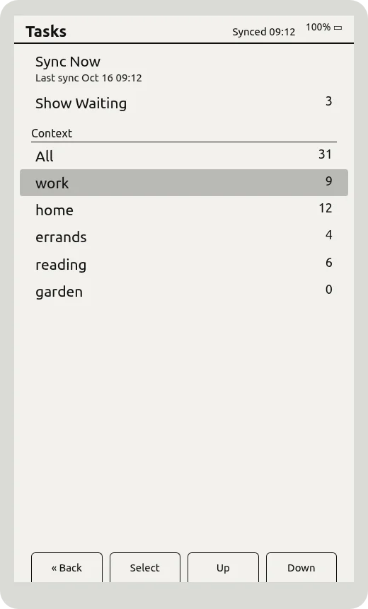 Menu with Sync Now, Show Waiting and contexts