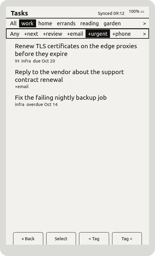 Tag strip focused, showing only +urgent tasks